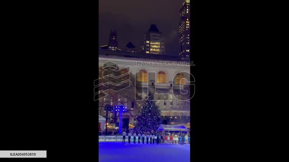 US: Annual Christmas Tree Lighting at Bryant Park in New York City