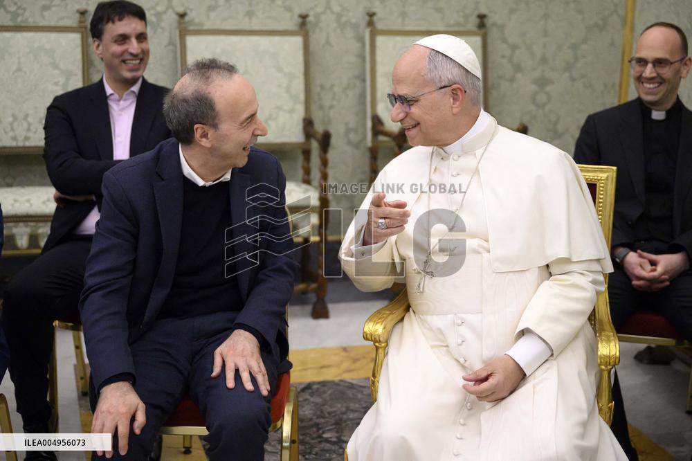 Pope Leo XIV Meets Roberto Benigni Ahead Of TV Show On St Peter - Vatican