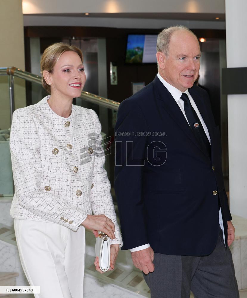 NO TABLOIDS - Prince Albert and Princess Charlene with Friendship Group of Monegasque Elders - Monaco