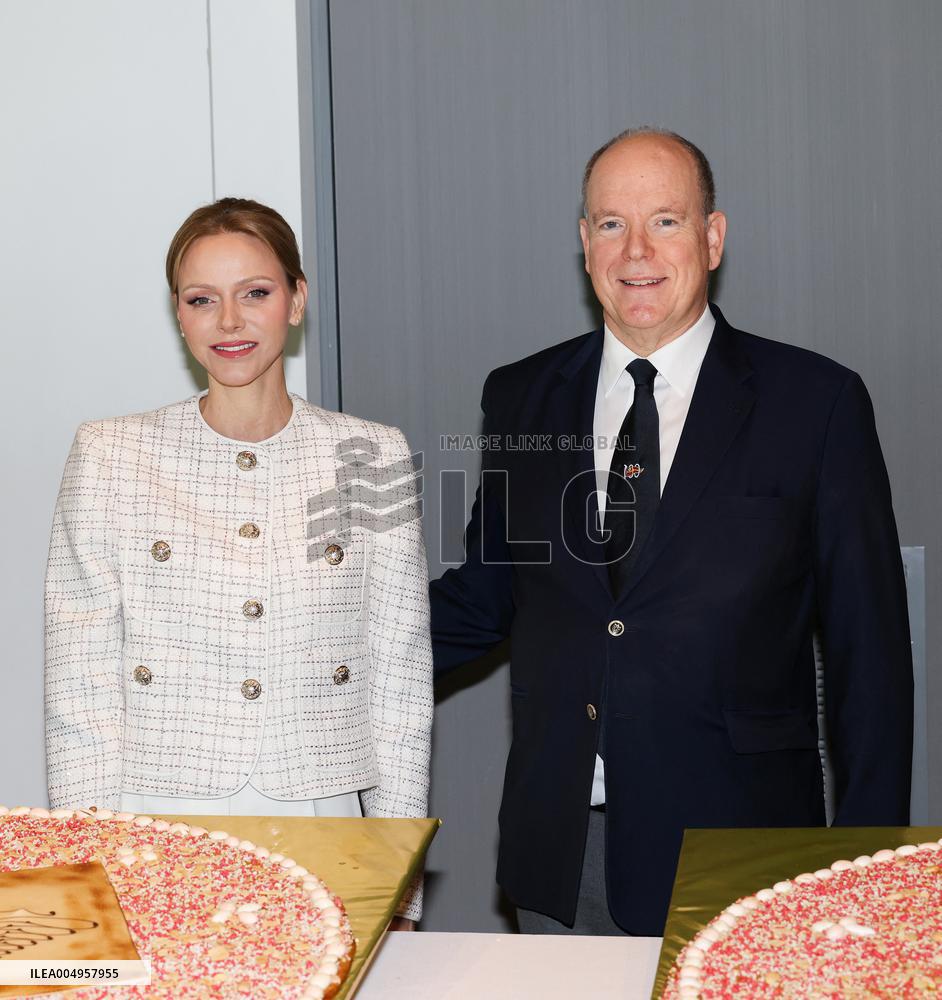 NO TABLOIDS - Prince Albert and Princess Charlene with Friendship Group of Monegasque Elders - Monaco