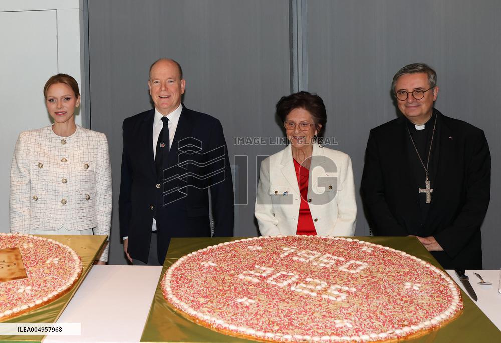 NO TABLOIDS - Prince Albert and Princess Charlene with Friendship Group of Monegasque Elders - Monaco