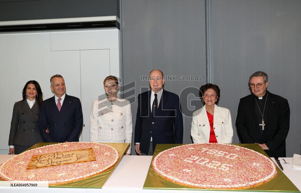 NO TABLOIDS - Prince Albert and Princess Charlene with Friendship Group of Monegasque Elders - Monaco