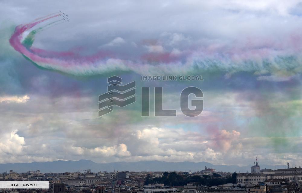 Italian Aerobatic Squad Frecce Tricolori Flies Over Rome - Italy