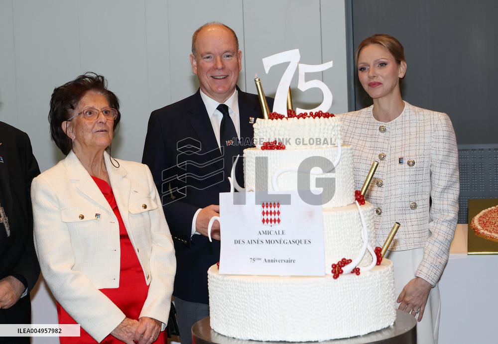 NO TABLOIDS - Prince Albert and Princess Charlene with Friendship Group of Monegasque Elders - Monaco