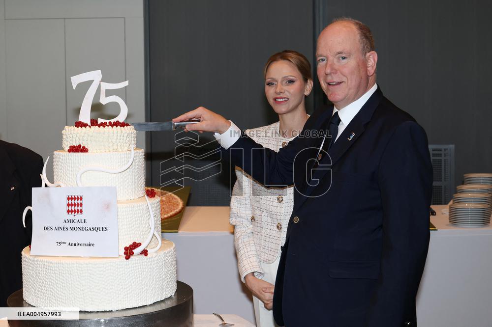 NO TABLOIDS - Prince Albert and Princess Charlene with Friendship Group of Monegasque Elders - Monaco