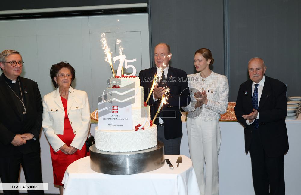 NO TABLOIDS - Prince Albert and Princess Charlene with Friendship Group of Monegasque Elders - Monaco