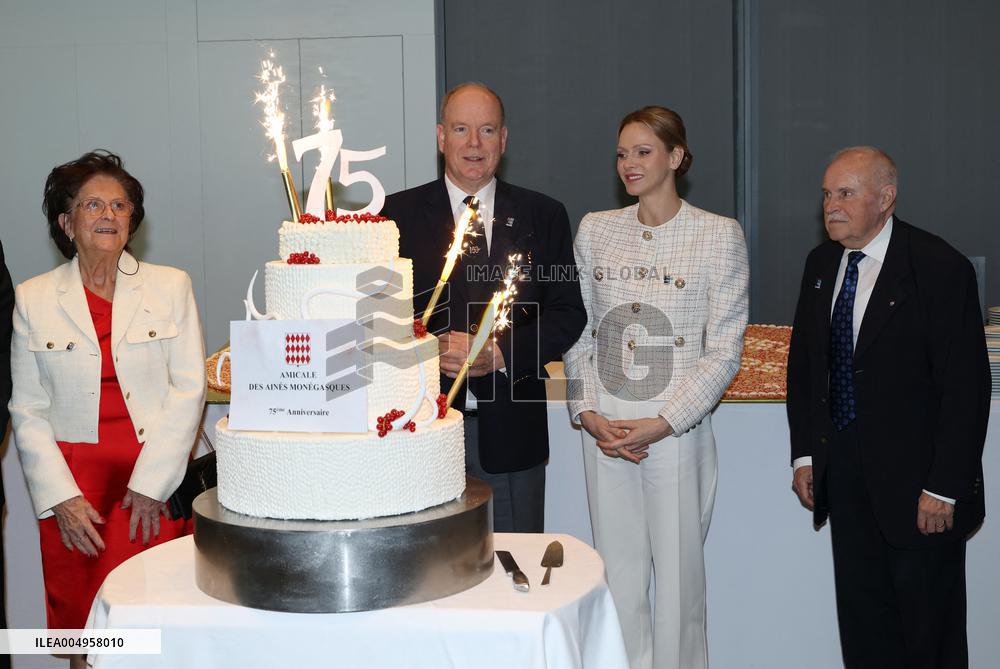 NO TABLOIDS - Prince Albert and Princess Charlene with Friendship Group of Monegasque Elders - Monaco
