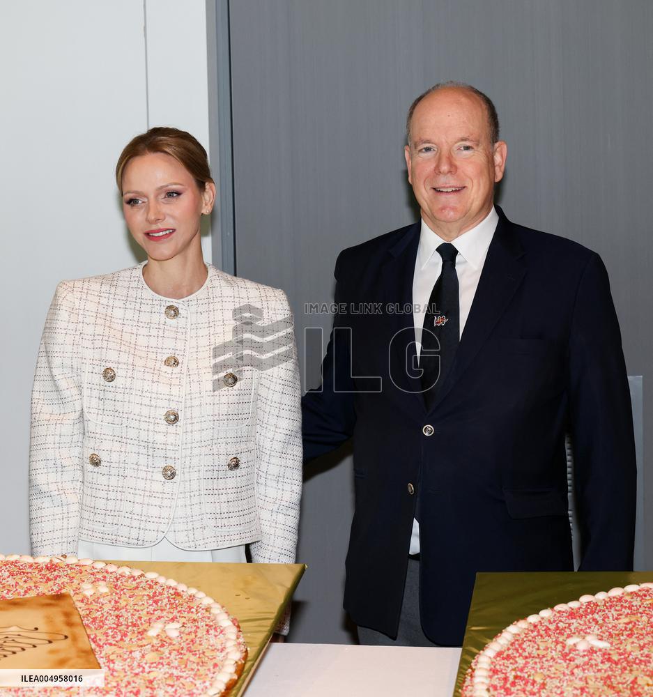 NO TABLOIDS - Prince Albert and Princess Charlene with Friendship Group of Monegasque Elders - Monaco