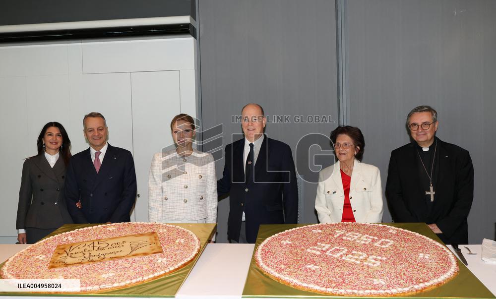 NO TABLOIDS - Prince Albert and Princess Charlene with Friendship Group of Monegasque Elders - Monaco