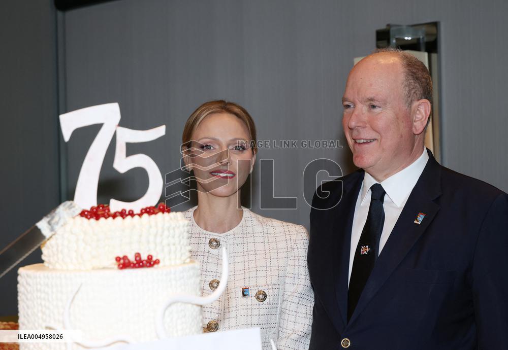 NO TABLOIDS - Prince Albert and Princess Charlene with Friendship Group of Monegasque Elders - Monaco
