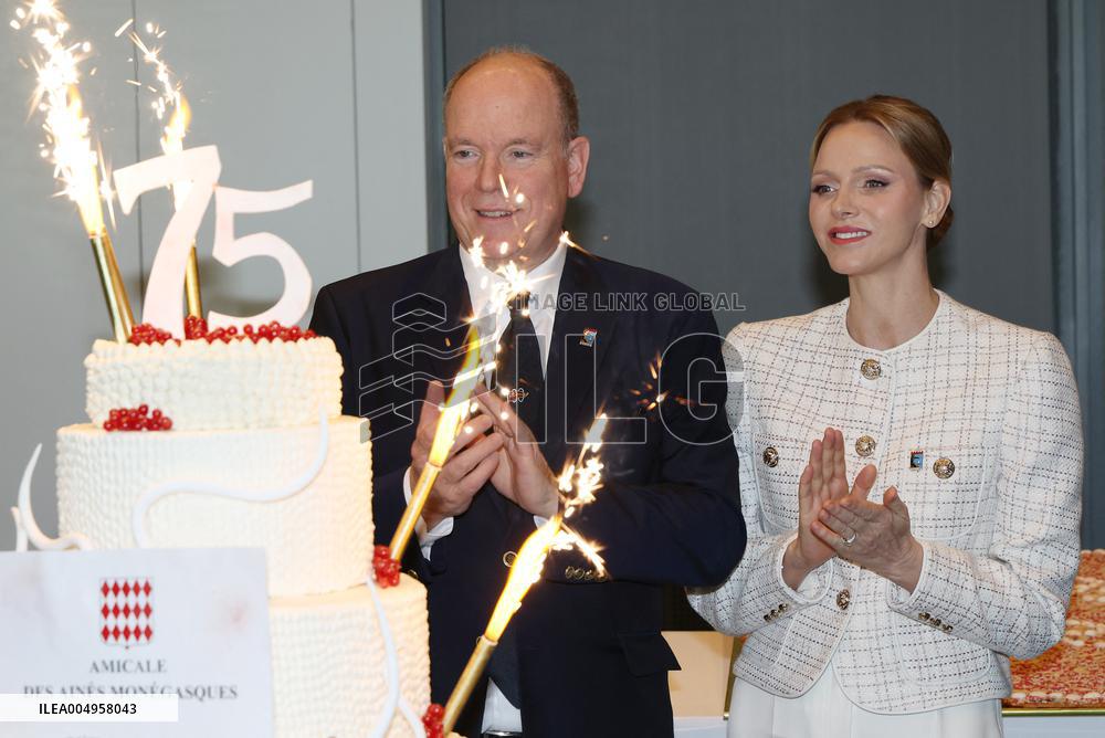 NO TABLOIDS - Prince Albert and Princess Charlene with Friendship Group of Monegasque Elders - Monaco