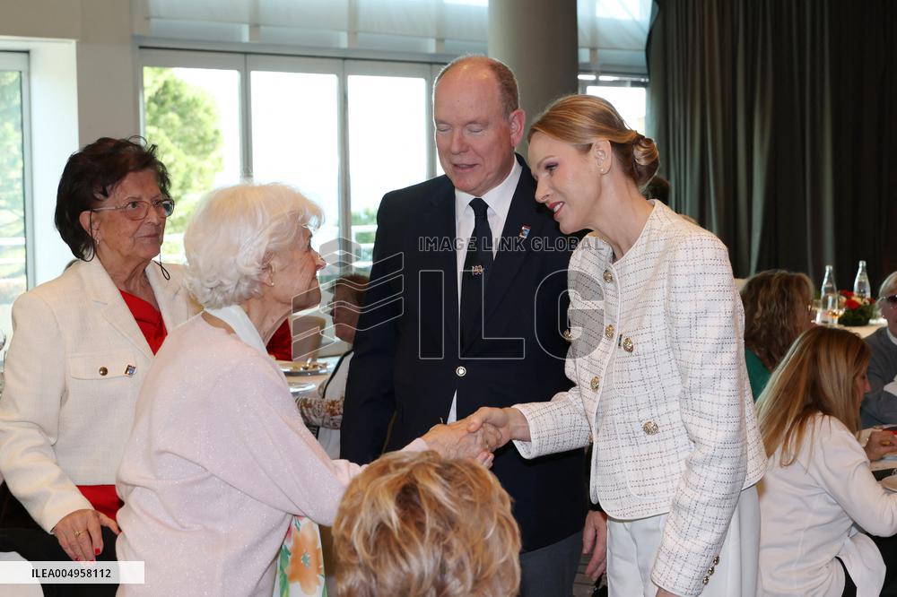 NO TABLOIDS - Prince Albert and Princess Charlene with Friendship Group of Monegasque Elders - Monaco