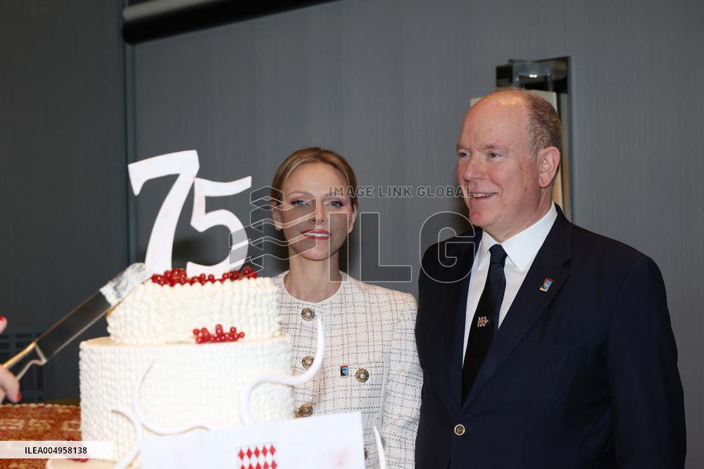 NO TABLOIDS - Prince Albert and Princess Charlene with Friendship Group of Monegasque Elders - Monaco