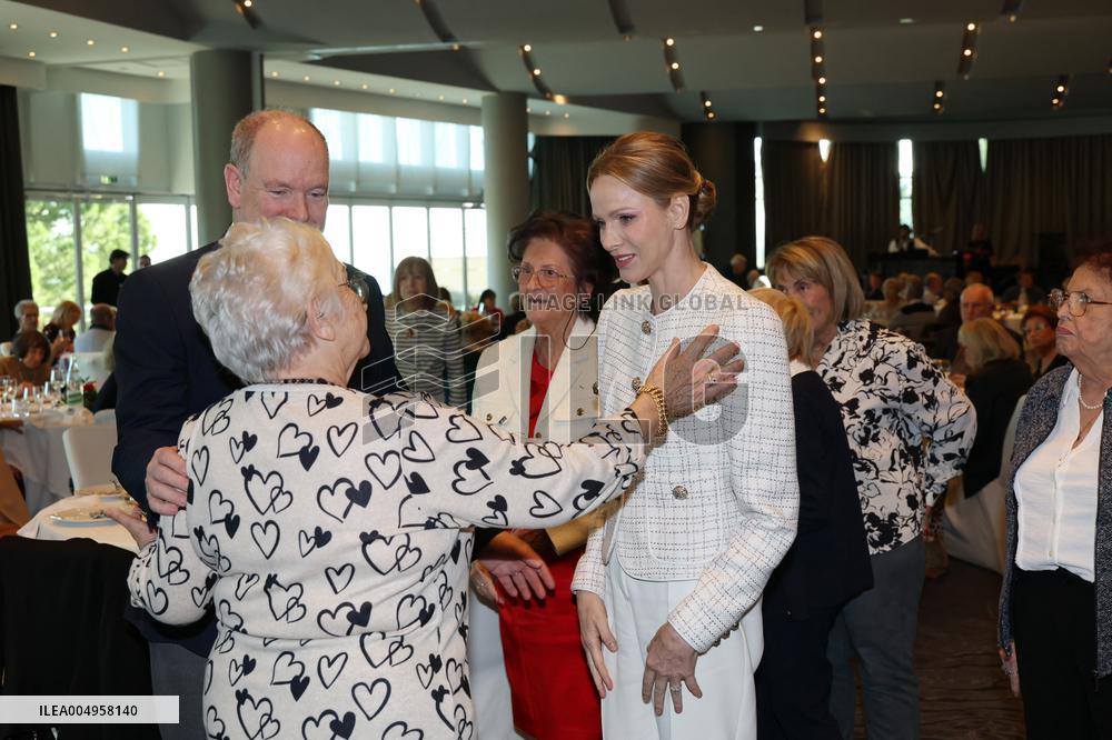 NO TABLOIDS - Prince Albert and Princess Charlene with Friendship Group of Monegasque Elders - Monaco
