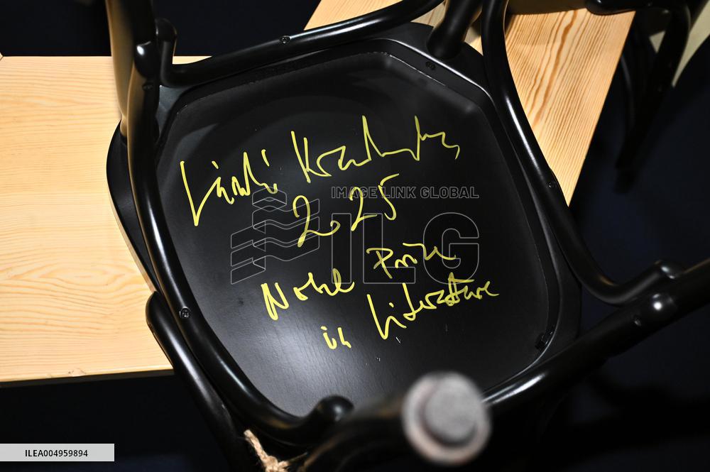 NOBEL CHAIRS ARE SIGNED BY THE PRIZE WINNERS