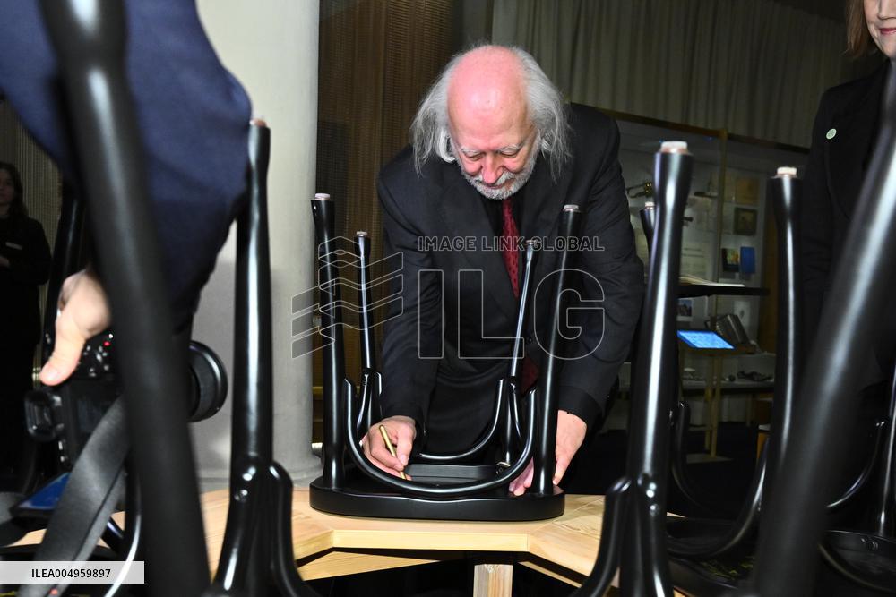 NOBEL CHAIRS ARE SIGNED BY THE PRIZE WINNERS