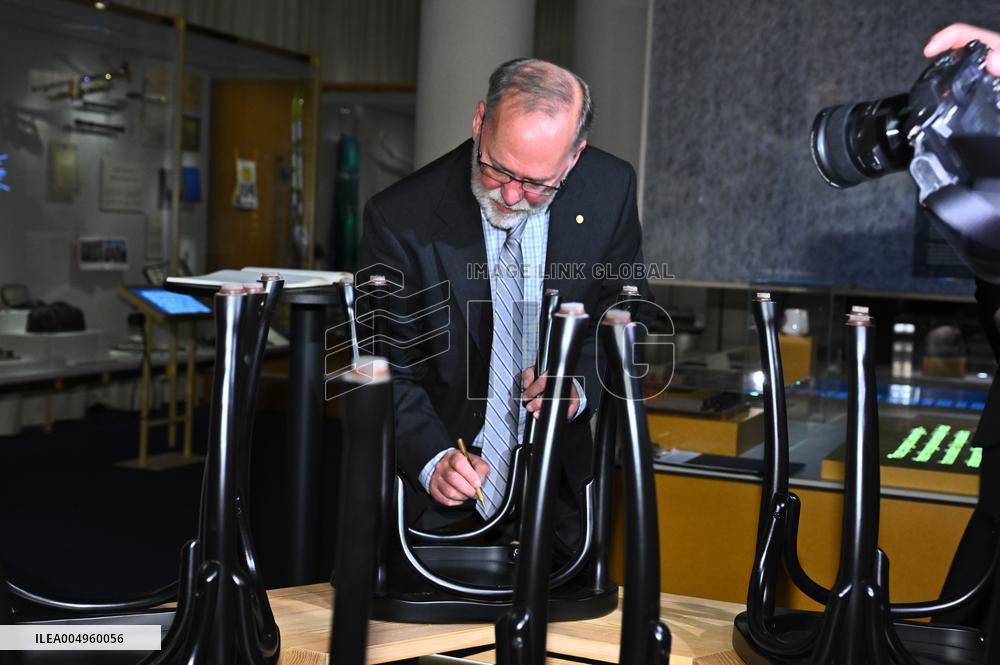 NOBEL CHAIRS ARE SIGNED BY THE PRIZE WINNERS
