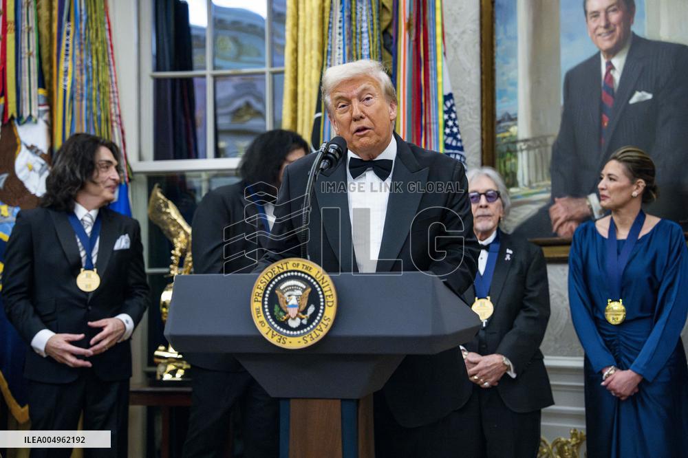 President Donald Trump Awards 2025 Kennedy Center Honorees With Medallions