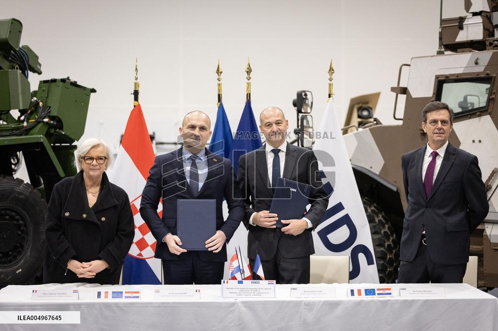 French Defence Minister and Croatia's Defence Minister visit the military defence system supplier KNDS - Versailles AJ