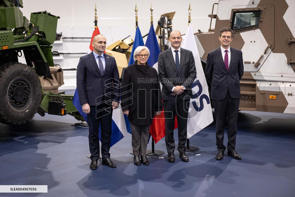 French Defence Minister and Croatia's Defence Minister visit the military defence system supplier KNDS - Versailles AJ