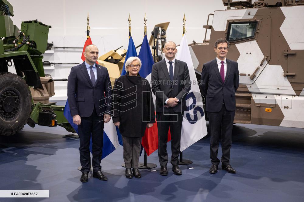 French Defence Minister and Croatia's Defence Minister visit the military defence system supplier KNDS - Versailles AJ