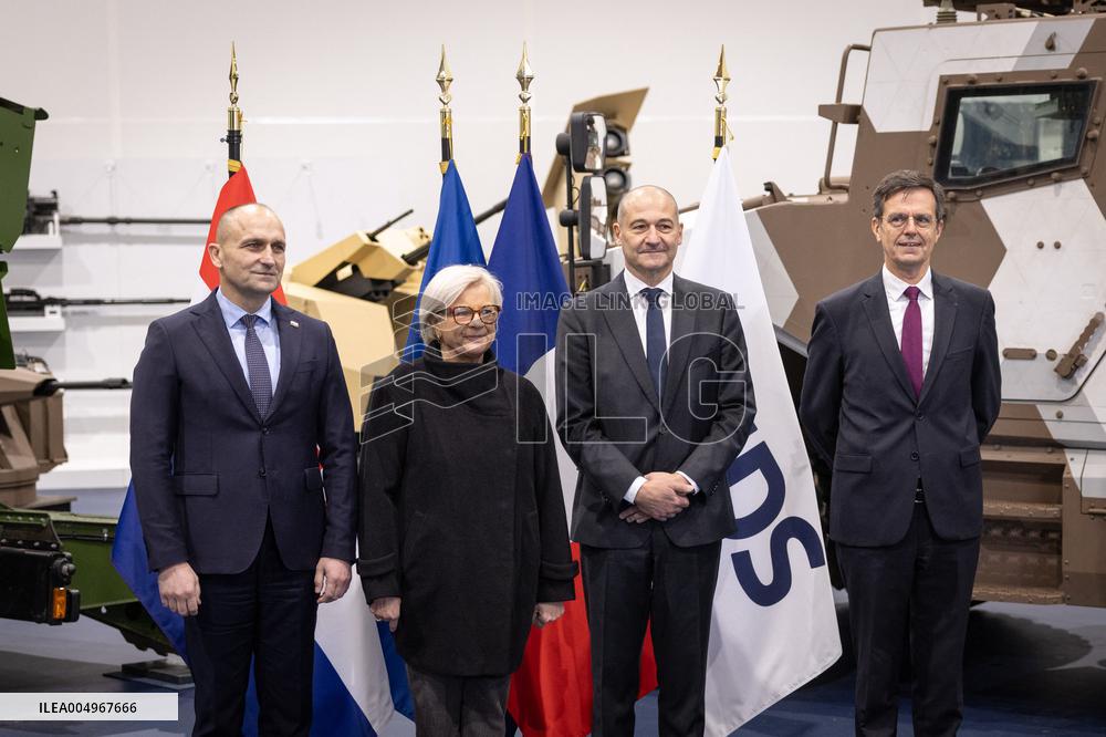 French Defence Minister and Croatia's Defence Minister visit the military defence system supplier KNDS - Versailles AJ
