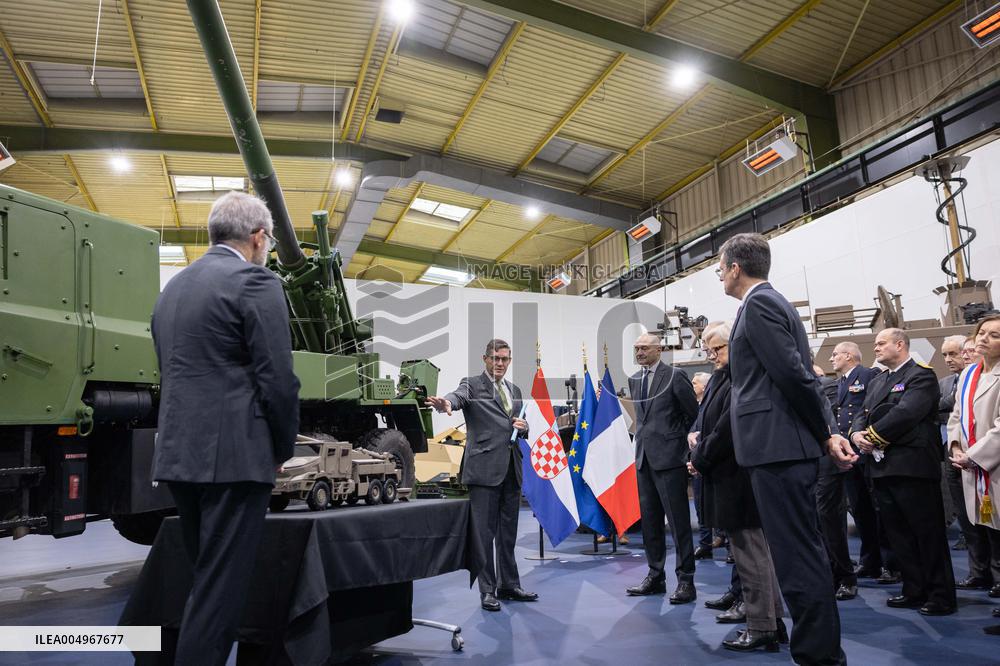 French Defence Minister and Croatia's Defence Minister visit the military defence system supplier KNDS - Versailles AJ