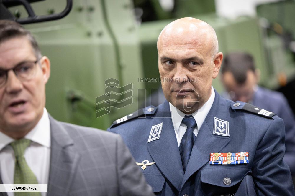 French Defence Minister and Croatia's Defence Minister visit the military defence system supplier KNDS - Versailles AJ