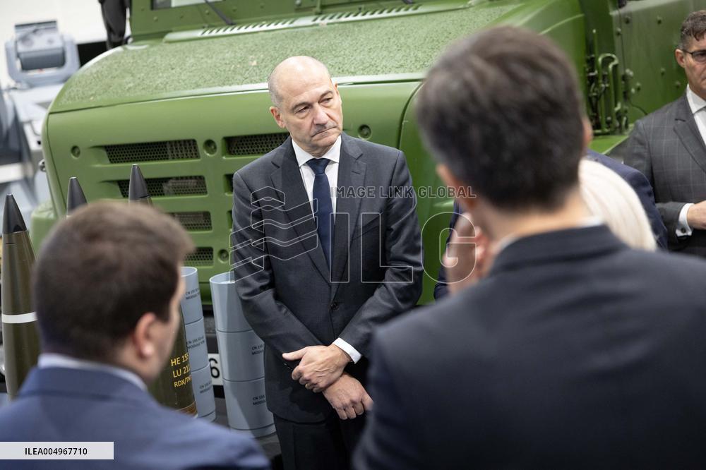 French Defence Minister and Croatia's Defence Minister visit the military defence system supplier KNDS - Versailles AJ