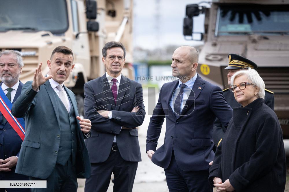 French Defence Minister and Croatia's Defence Minister visit the military defence system supplier KNDS - Versailles AJ
