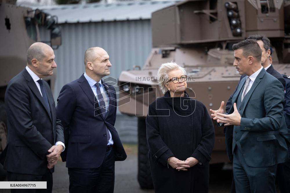 French Defence Minister and Croatia's Defence Minister visit the military defence system supplier KNDS - Versailles AJ