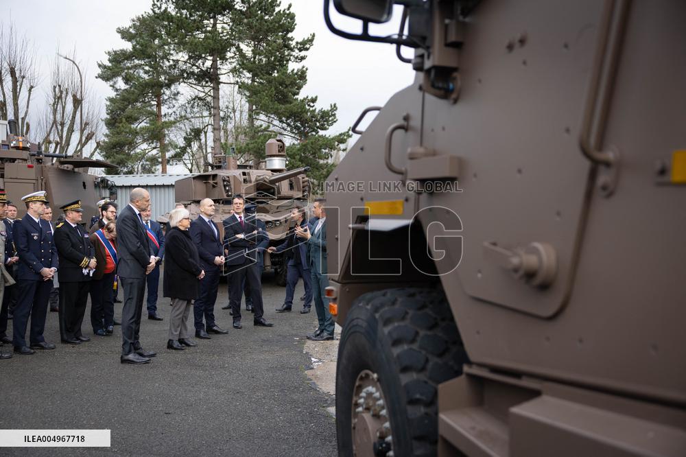 French Defence Minister and Croatia's Defence Minister visit the military defence system supplier KNDS - Versailles AJ