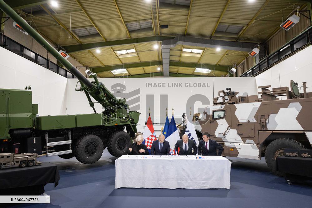 French Defence Minister and Croatia's Defence Minister visit the military defence system supplier KNDS - Versailles AJ
