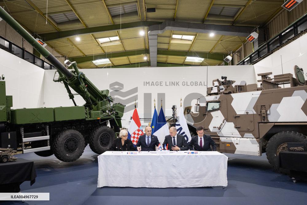 French Defence Minister and Croatia's Defence Minister visit the military defence system supplier KNDS - Versailles AJ