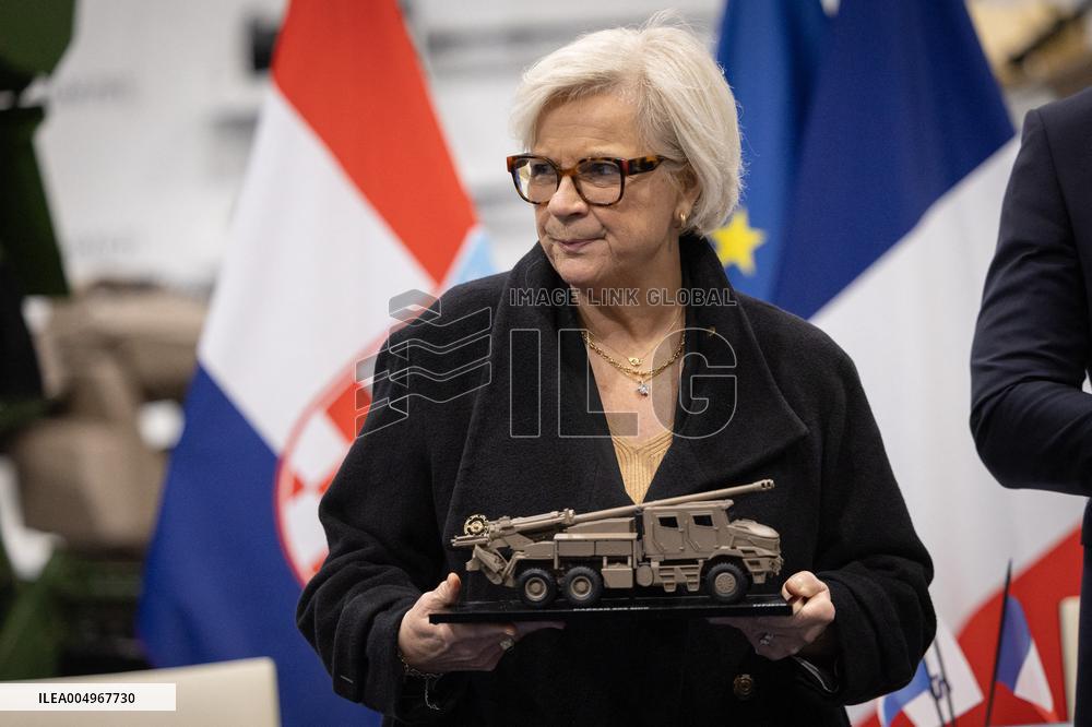 French Defence Minister and Croatia's Defence Minister visit the military defence system supplier KNDS - Versailles AJ