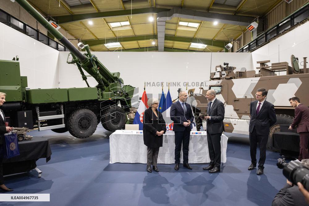 French Defence Minister and Croatia's Defence Minister visit the military defence system supplier KNDS - Versailles AJ