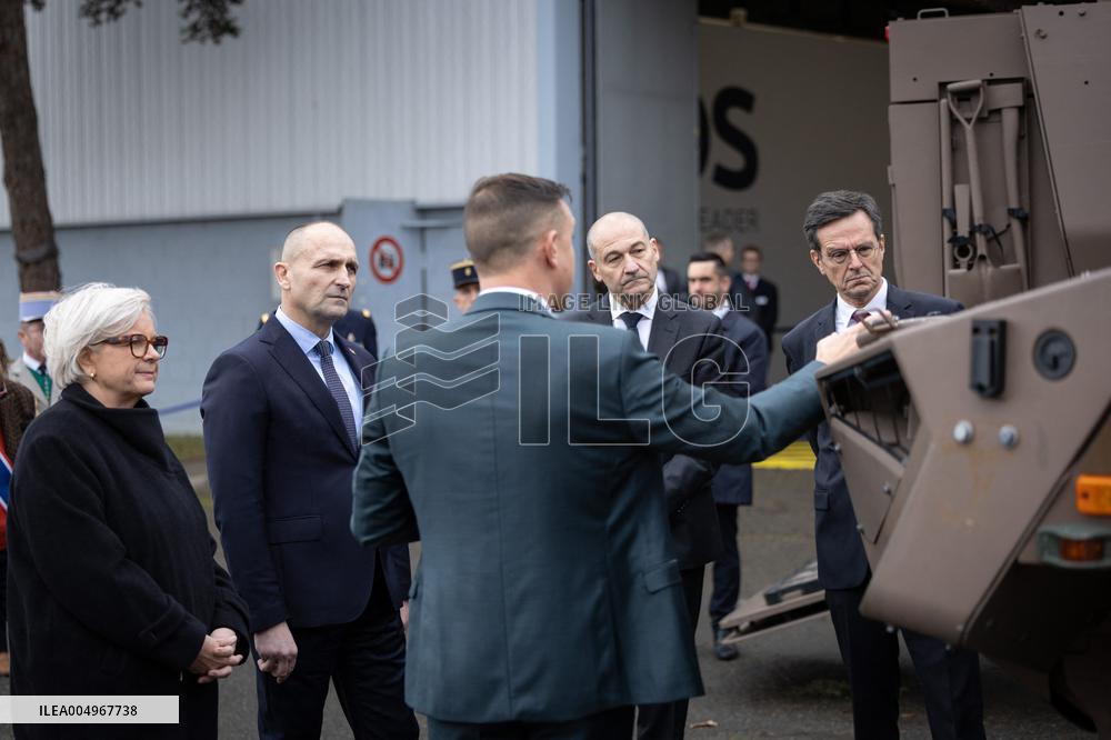French Defence Minister and Croatia's Defence Minister visit the military defence system supplier KNDS - Versailles AJ