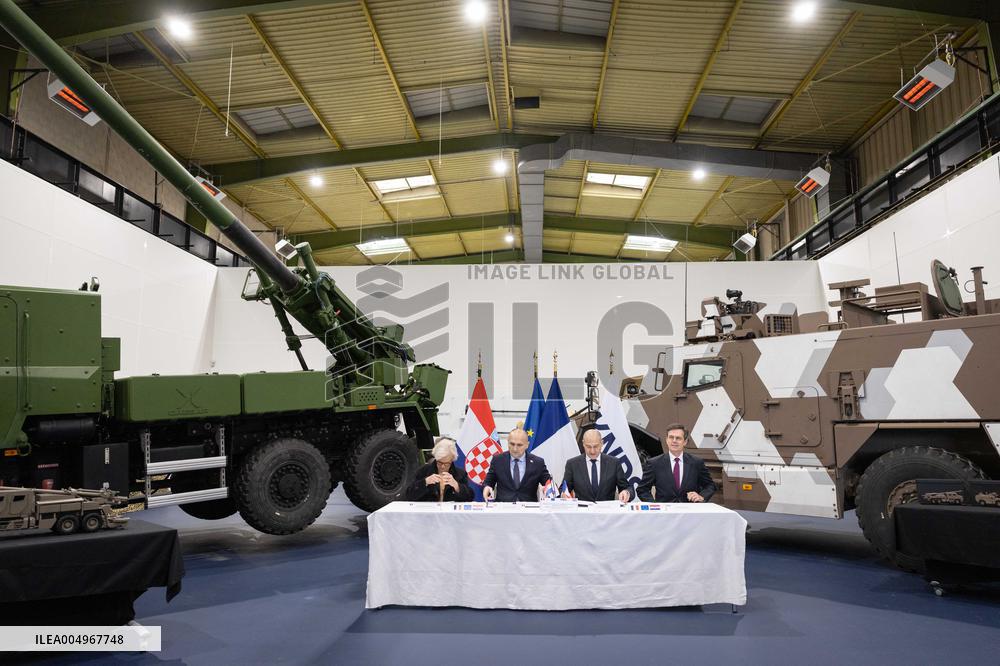 French Defence Minister and Croatia's Defence Minister visit the military defence system supplier KNDS - Versailles AJ