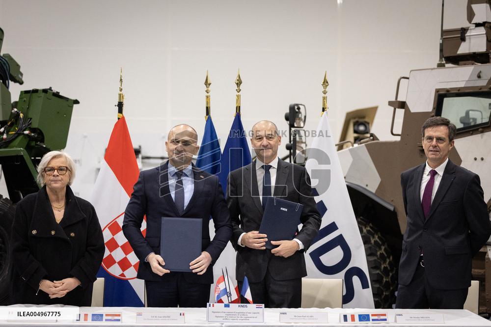 French Defence Minister and Croatia's Defence Minister visit the military defence system supplier KNDS - Versailles AJ