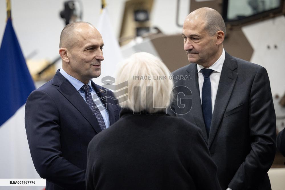 French Defence Minister and Croatia's Defence Minister visit the military defence system supplier KNDS - Versailles AJ