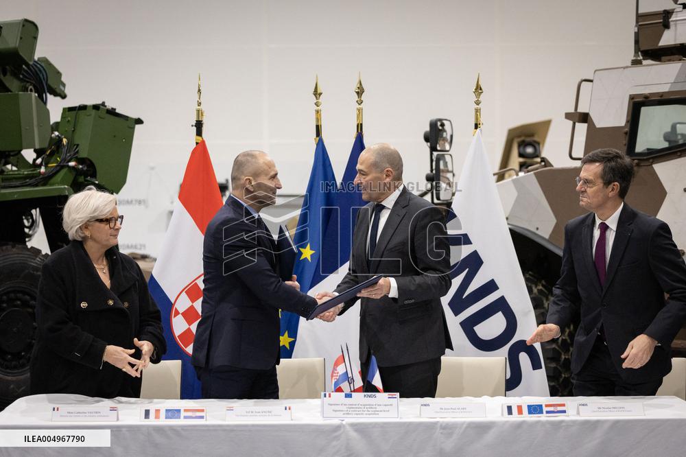 French Defence Minister and Croatia's Defence Minister visit the military defence system supplier KNDS - Versailles AJ