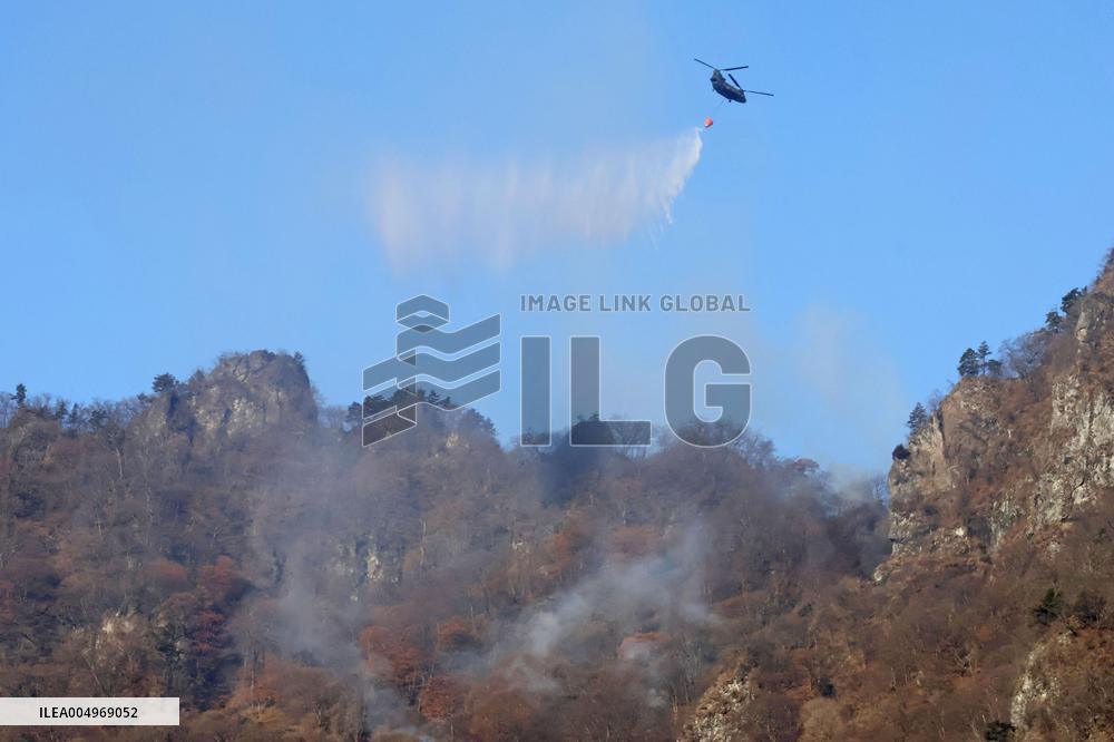 Forest fire on Mt. Myogi in eastern Japan