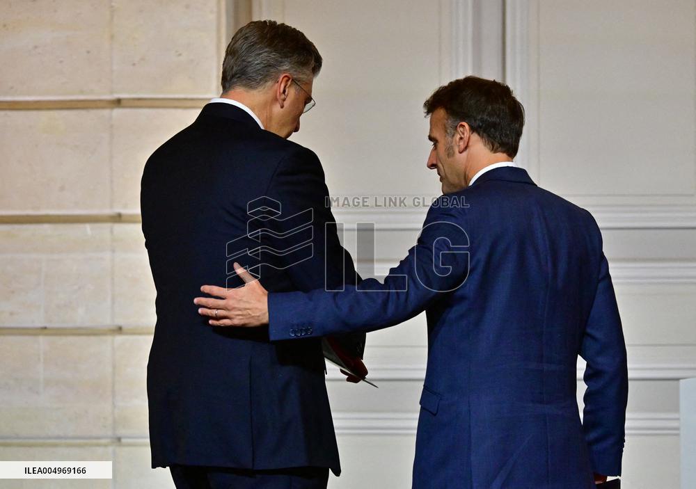 President Macron And PM Plenkovic Give A Press Conference - Paris