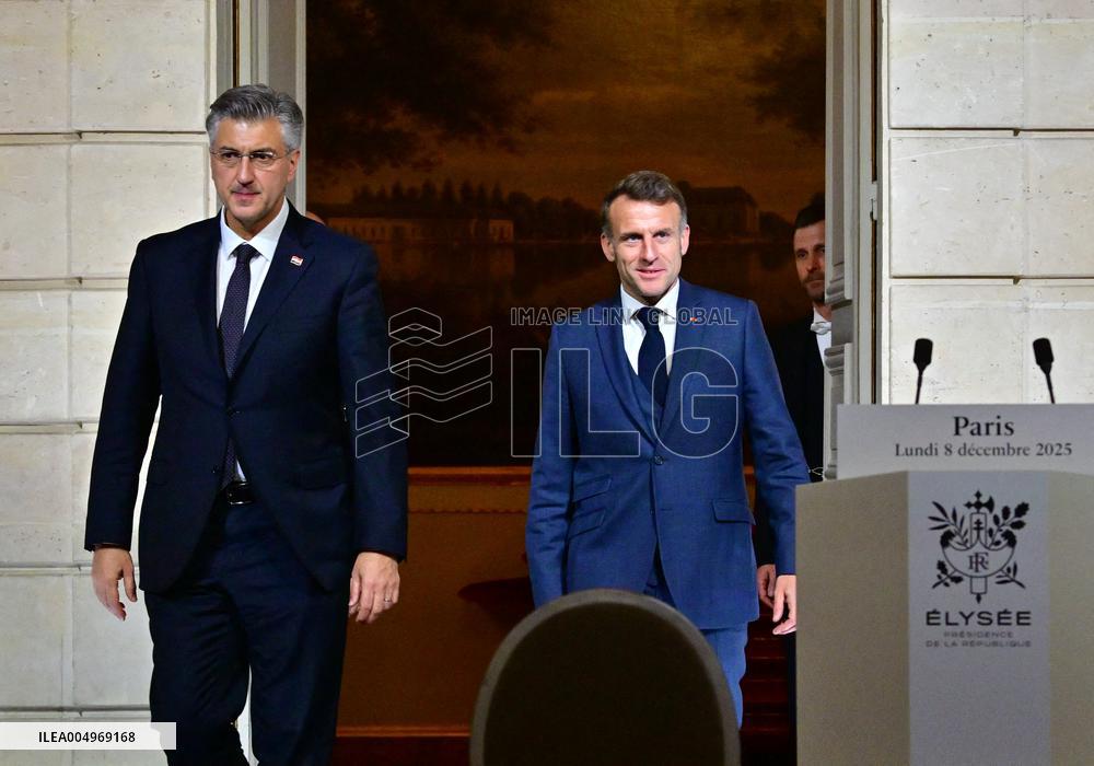 President Macron And PM Plenkovic Give A Press Conference - Paris