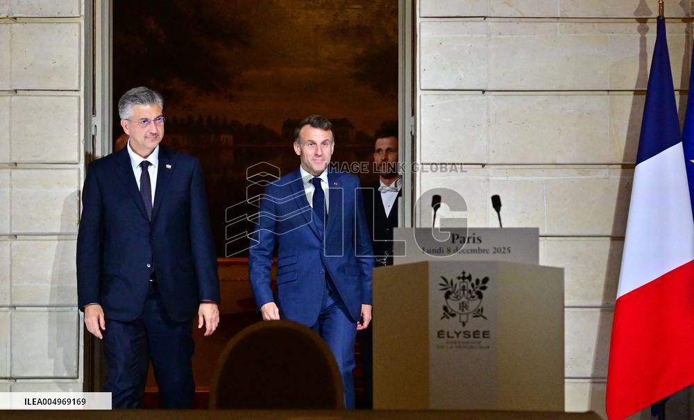 President Macron And PM Plenkovic Give A Press Conference - Paris
