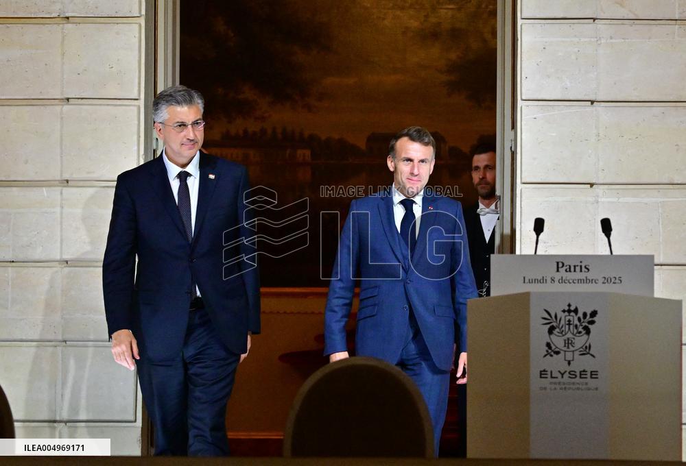 President Macron And PM Plenkovic Give A Press Conference - Paris