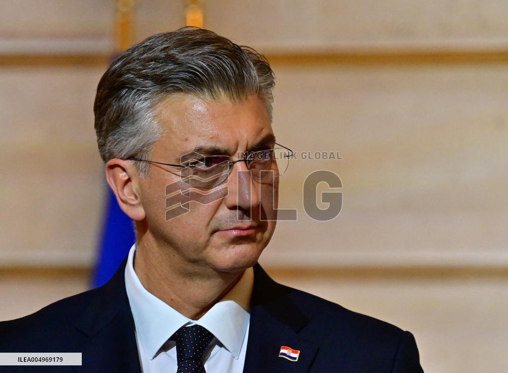 President Macron And PM Plenkovic Give A Press Conference - Paris
