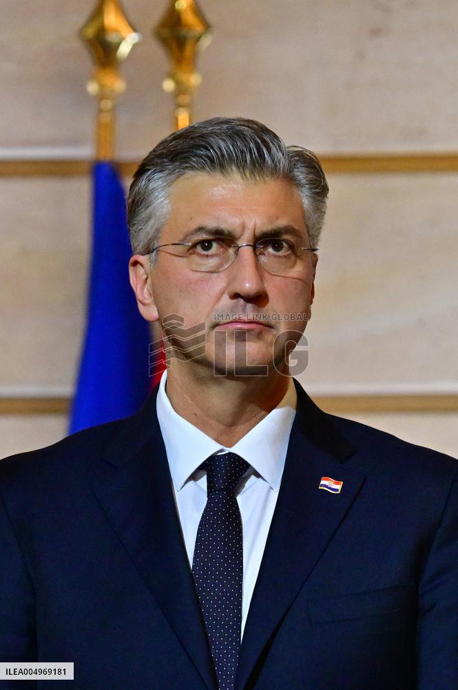 President Macron And PM Plenkovic Give A Press Conference - Paris