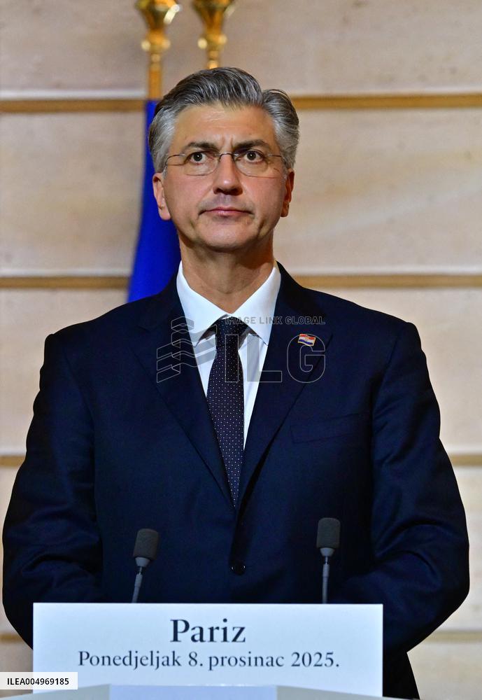President Macron And PM Plenkovic Give A Press Conference - Paris