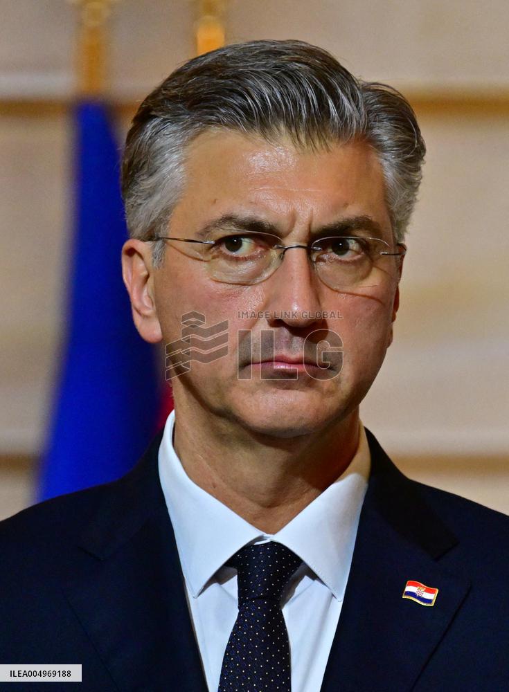 President Macron And PM Plenkovic Give A Press Conference - Paris